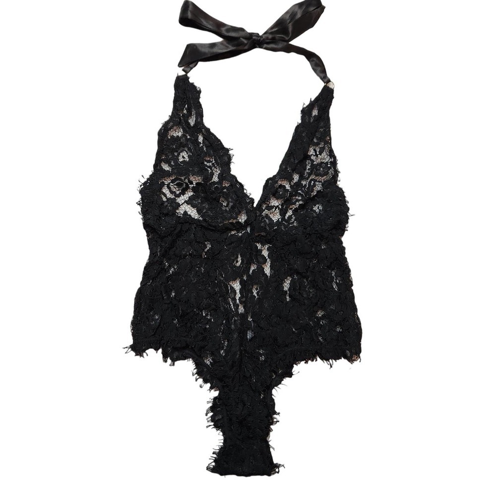 Lulu's M Teddy Unforgettable Romance Black Sheer Lace Halter Bodysuit Lingerie